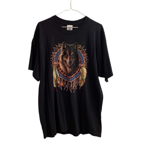 Black Graphic T-Shirt with Wolf Design - Picture 7 of 7